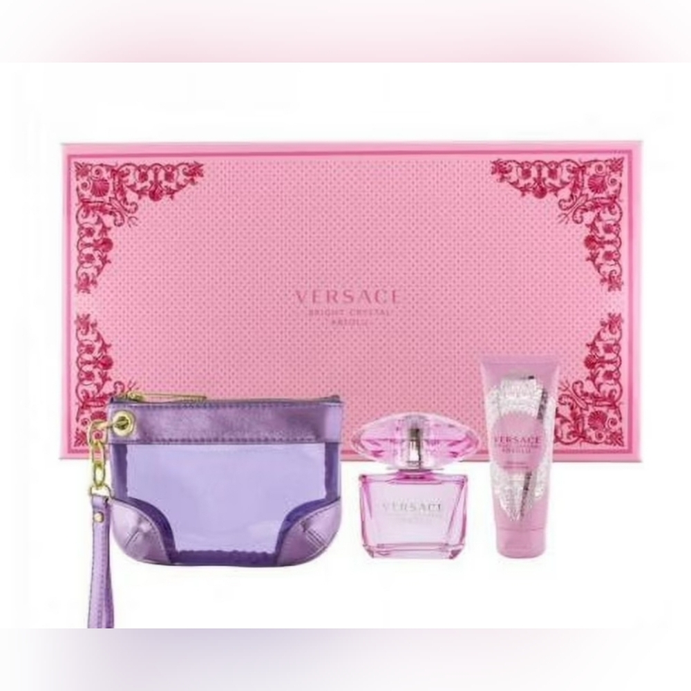 Versace wristlet, Cosmetic Pouch, Purple, Clear, Gold Hardware